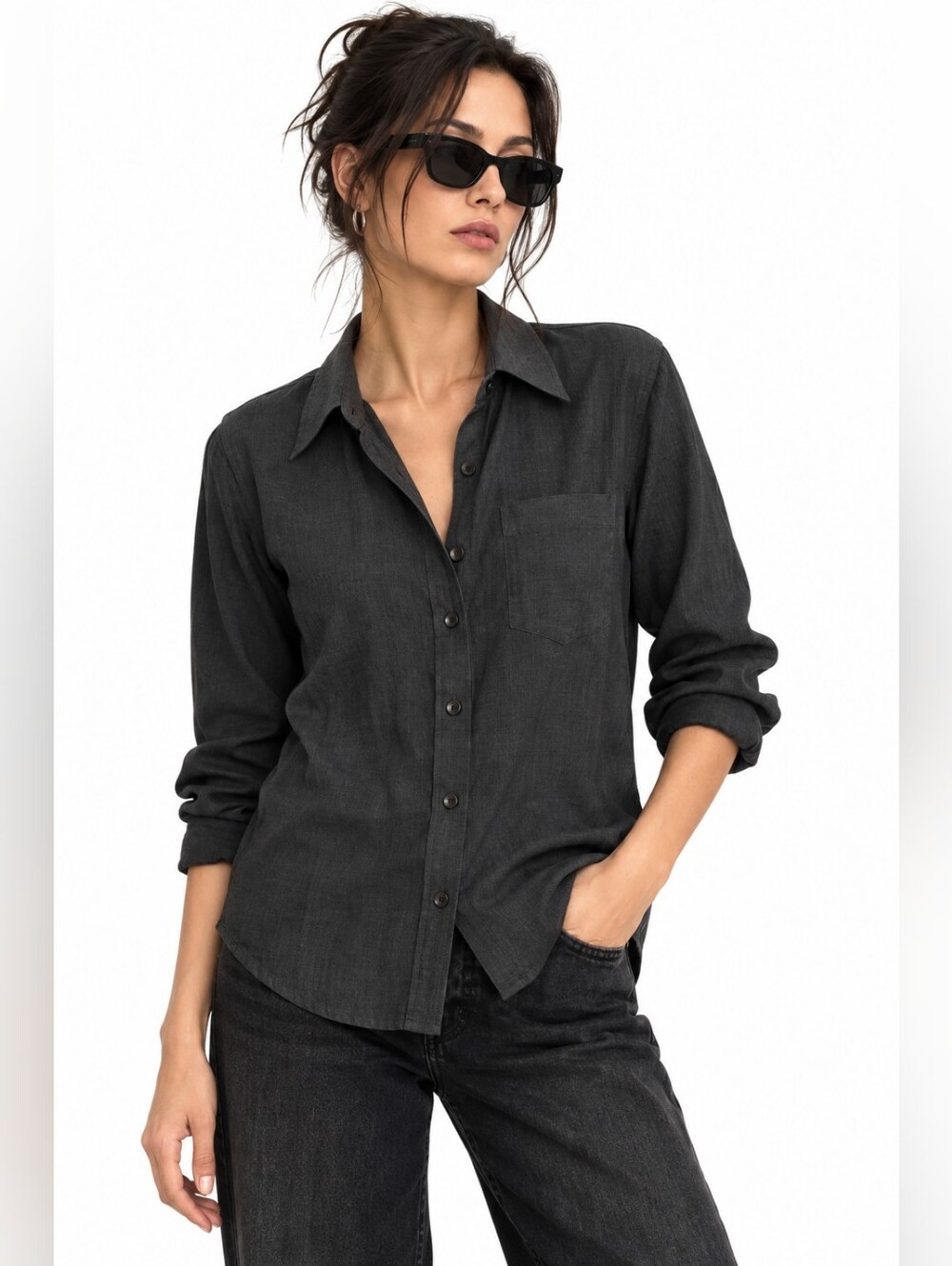 Vintage 90s A Gold E AGOLDE Charcoal Rayon Button Down Shirt Medium